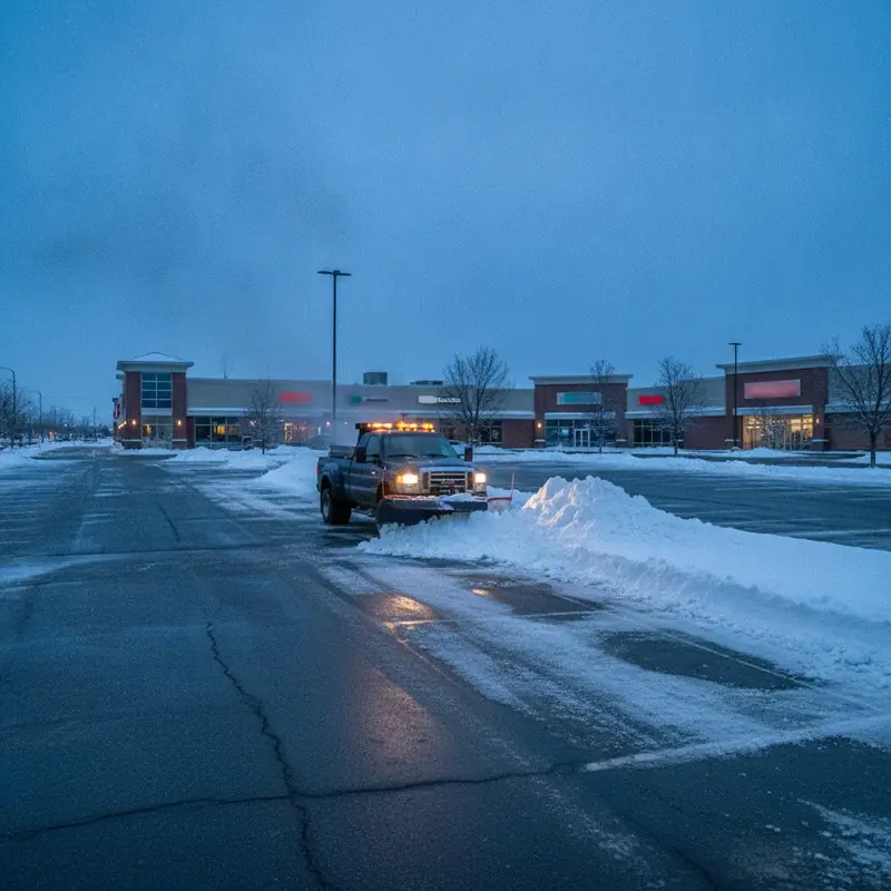 Commercial parking lot being plowed in Guelph