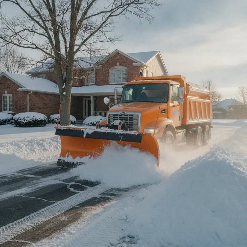 Snowplow clearing a residential driveway in Guelph